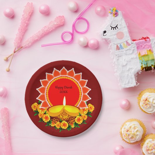 Assiettes En Carton Happy Diwali 20xx Ajouter année ou texte Marigolds (Fête)