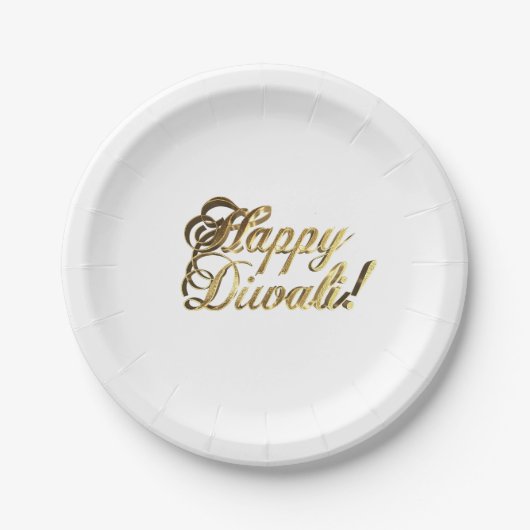 Assiettes En Carton Happy Diwali Faux Gold Foil Typographie Élégante (Devant)