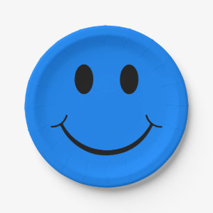 Assiettes En Carton Happy Face Graphic Bleu néon