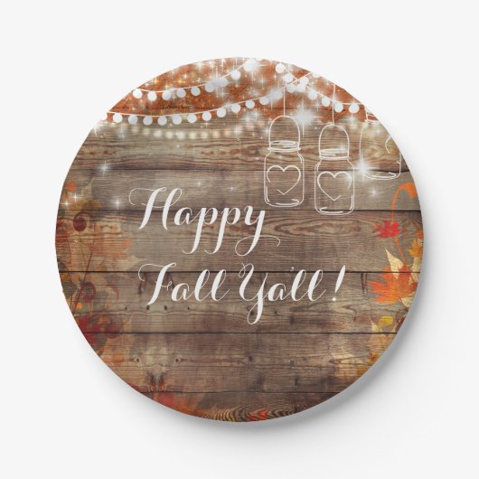 Assiettes En Carton Happy Fall Ya'll Rustic Automne Thanksgiving Plate (Devant)