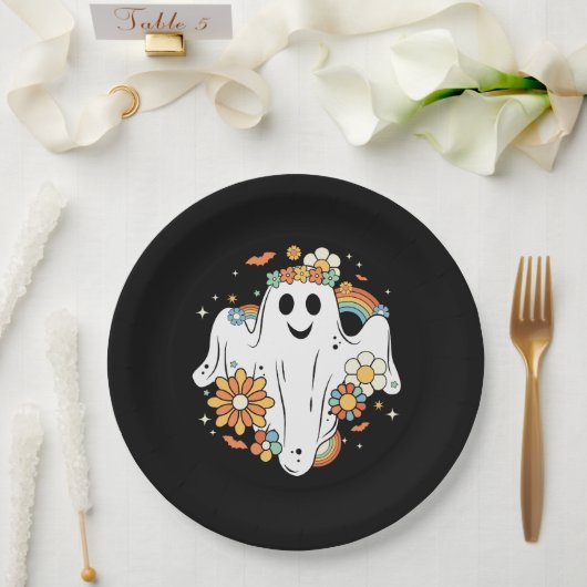 Assiettes En Carton Happy Ghost Retro Hippie Vibe (Mariage)