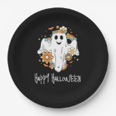 Assiettes En Carton Happy Ghost Retro Hippie Vibe Halloween (Devant)