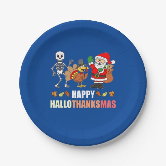 Assiettes En Carton Happy HalloThanksMas Plaques papier (Devant)