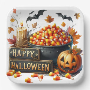 Assiettes En Carton Happy Halloween Candy Corn Plaque en papier