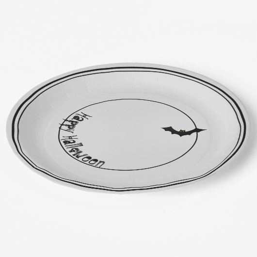 Assiettes En Carton Happy Halloween chauve Silhouette noir/blanc  (Angle)