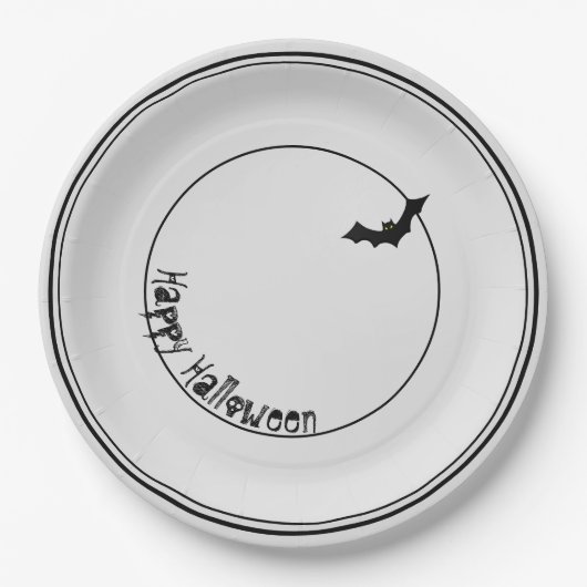 Assiettes En Carton Happy Halloween chauve Silhouette noir/blanc  (Devant)