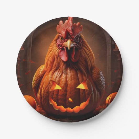 Assiettes En Carton Happy Halloween Chicken Rooster Citrouille papier  (Devant)