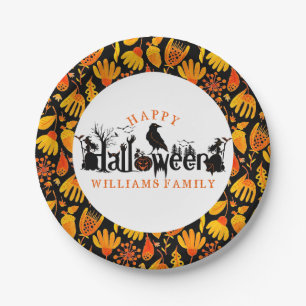 Assiettes En Carton Happy Halloween Concept Typographie