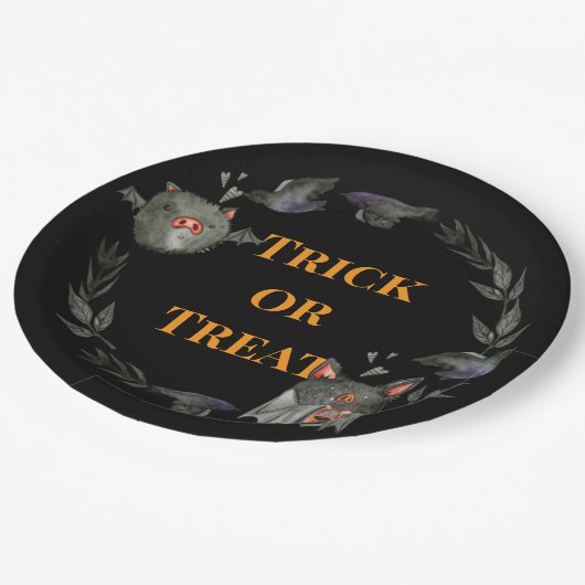 Assiettes En Carton Happy Halloween Costume Party Bat (Angle)