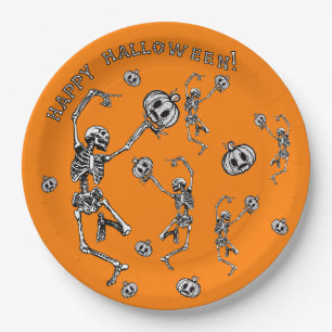 Assiettes En Carton Happy Halloween Dancing Skeleton Danse Macabre