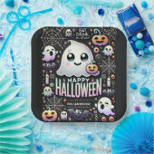Assiettes En Carton Happy Halloween Éffrayant mignon fantôme (Fête)