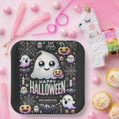 Assiettes En Carton Happy Halloween Éffrayant mignon fantôme (Fête)
