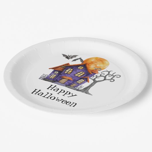 Assiettes En Carton Happy Halloween Haunted House Party (Angle)
