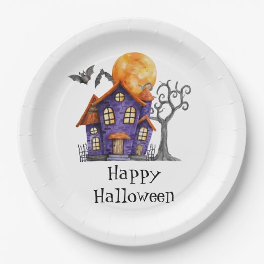 Assiettes En Carton Happy Halloween Haunted House Party (Devant)