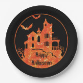 Assiettes En Carton Happy Halloween Haunted Plaques de papier maison (Devant)