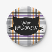 Assiettes En Carton Happy Halloween noir Chat visage Silhouette (Devant)