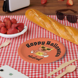 Assiettes En Carton Happy Halloween ours citrouille Nom personnalisé