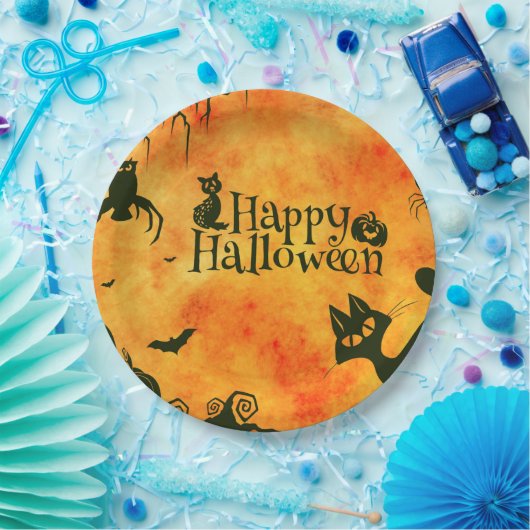Assiettes En Carton Happy Halloween Papier Plaques Citrouilles Chats (Fête)