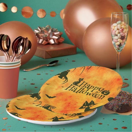 Assiettes En Carton Happy Halloween Papier Plaques Citrouilles Chats (Multi)