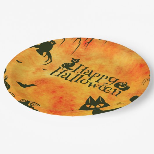 Assiettes En Carton Happy Halloween Papier Plaques Citrouilles Chats (Angle)