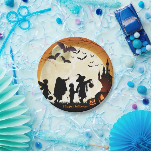Assiettes En Carton Happy Halloween Party chauves-souris Citrouille pl (Fête)