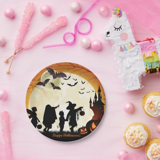 Assiettes En Carton Happy Halloween Party chauves-souris Citrouille pl (Fête)