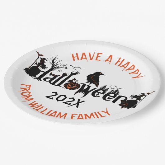 Assiettes En Carton Happy Halloween Typographie & Symboles Design (Angle)