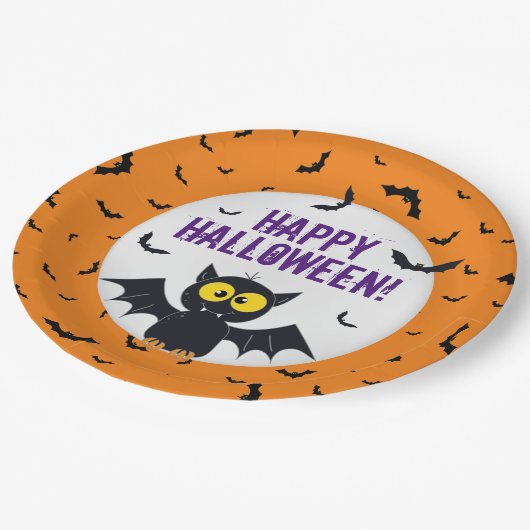 Assiettes En Carton Happy Halloween Vampire Plaque en papier chaume (Angle)
