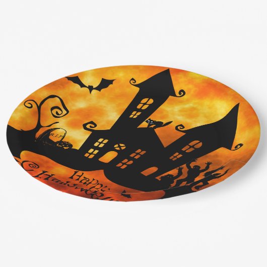 Assiettes En Carton Happy Halloween Zombies plaque papier (Angle)