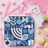 Assiettes En Carton Happy Hanoukka Personnalisé Menorah & Stars Modern (Fête)