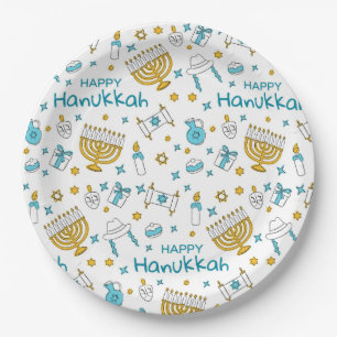 Assiettes En Carton Happy Hanoukka Plaque en papier