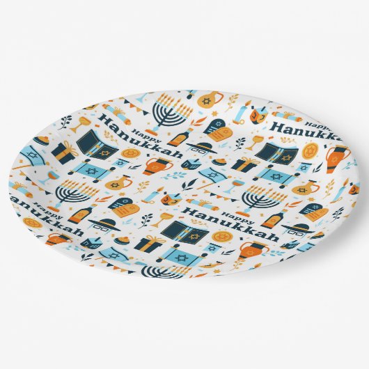 Assiettes En Carton Happy Hanoukka Plaque en papier (Angle)
