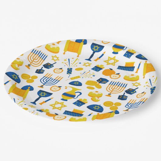 Assiettes En Carton Happy Hanoukka Plaque en papier (Angle)