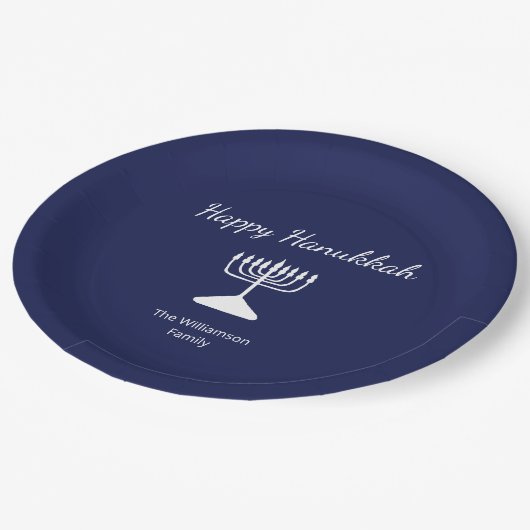 Assiettes En Carton Happy Hanoukka Simple Menorah Blue (Angle)