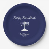 Assiettes En Carton Happy Hanoukka Simple Menorah Blue (Devant)