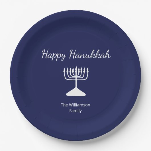 Assiettes En Carton Happy Hanoukka Simple Menorah Blue (Devant)