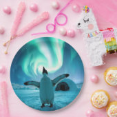 Assiettes En Carton Happy Holidays Penguin Under Northern Lights (Fête)