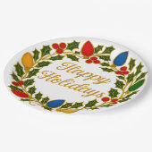 Assiettes En Carton Happy Holidays Wreath Christmas Lights and Holly (Angle)