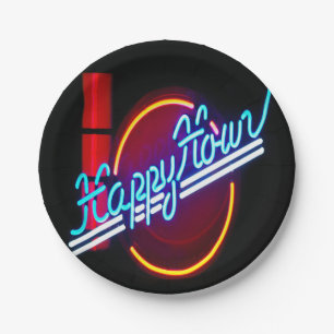 Assiettes En Carton Happy Hour Neon Panneau Plaques papier