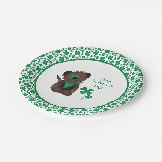 Assiettes En Carton Happy Jour de la Saint Patrick Chien quatre feuill (Angle)