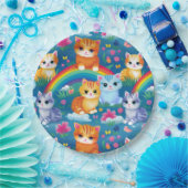 Assiettes En Carton Happy Kitty Cats on Rainbow Clouds (Fête)