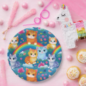 Assiettes En Carton Happy Kitty Cats on Rainbow Clouds (Fête)