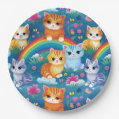 Assiettes En Carton Happy Kitty Cats on Rainbow Clouds (Devant)