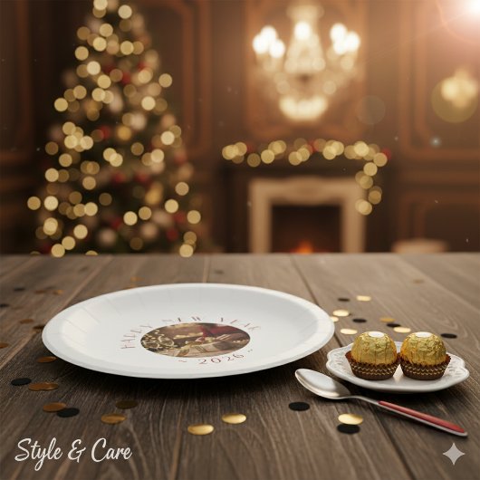 Assiettes En Carton Happy New Year Personalized Photo Text