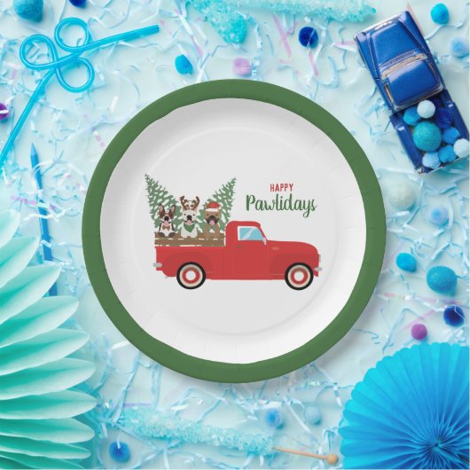 Assiettes En Carton Happy Pawlidays Français Bulldogs Camion de ramass (Fête)