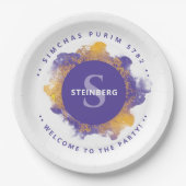 Assiettes En Carton Happy Purim - Plaque Monogramme personnalisée (Devant)