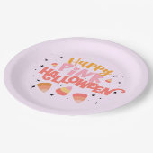 Assiettes En Carton Happy rose Halloween plaque papier (Angle)