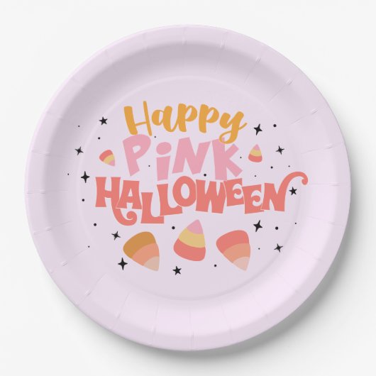 Assiettes En Carton Happy rose Halloween plaque papier (Devant)