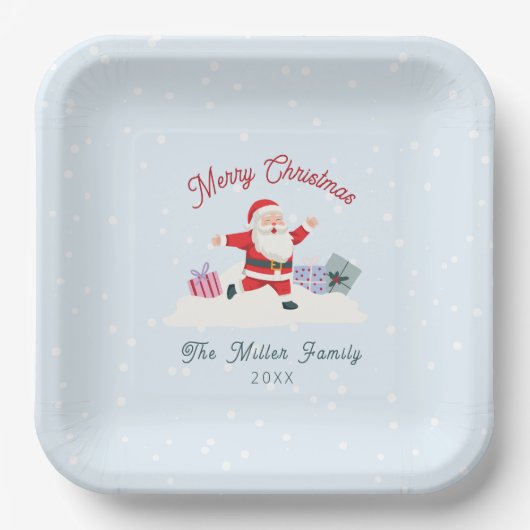 Assiettes En Carton Happy Santa, light blue Christmas (Recto)