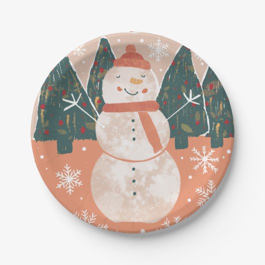 Assiettes En Carton Happy Snowman Plaque en papier (Devant)